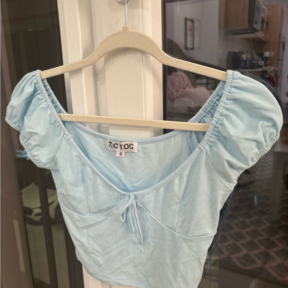 Women's Blue Puff Sleeve Top